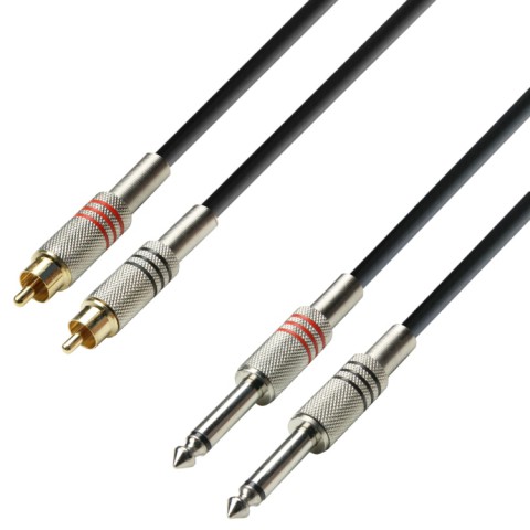 Adam Hall K3TPC0600 Audio Cable 2 x RCA male to 2 x 6.3 mm Jack mono. 6m